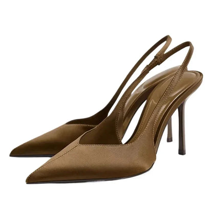 2025 New Summer Heeled Sandals Elegant Back Strap Designer Pumps Women Sexy Pointed Toe High Heels Fashion Banquet Dress Shoes
