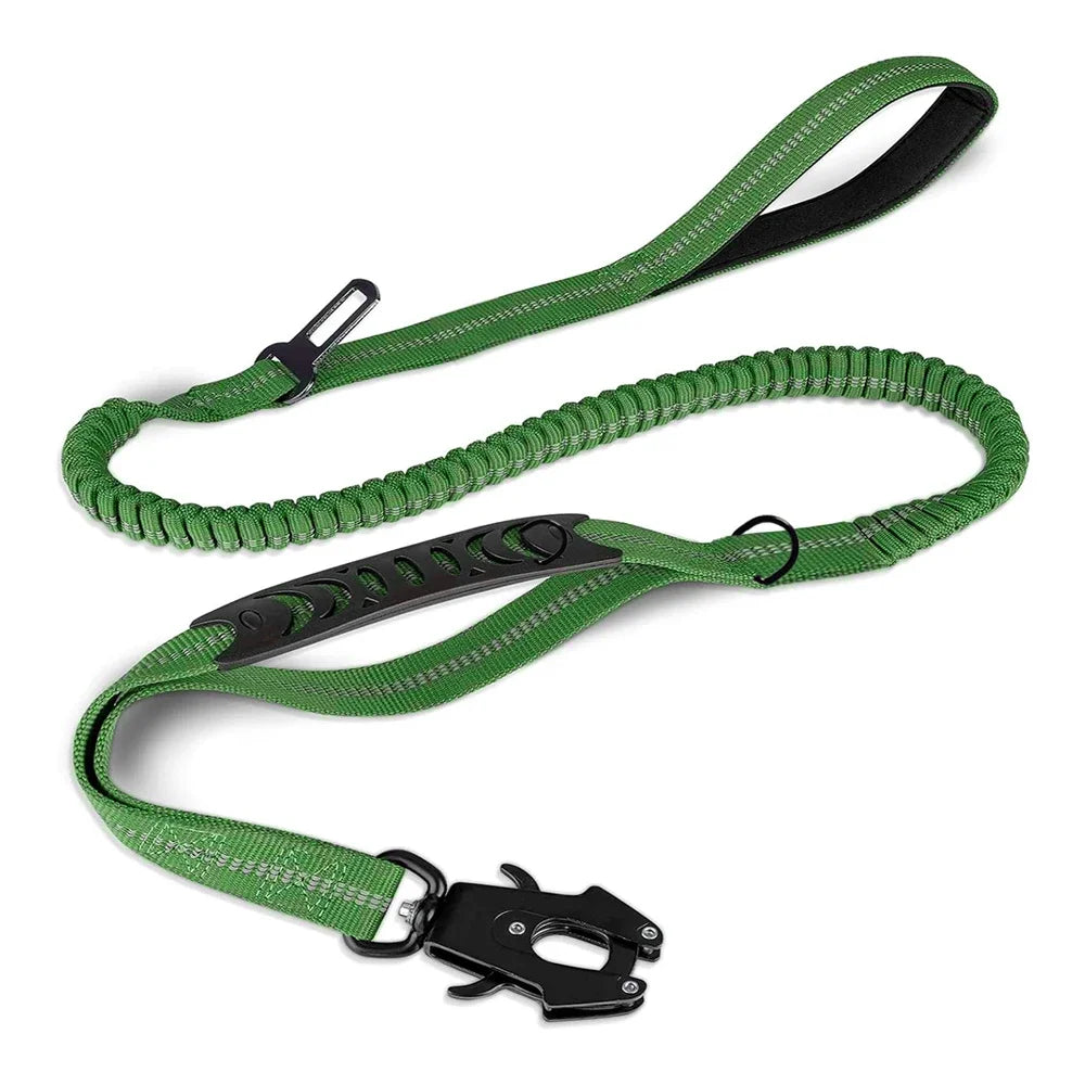 Reflective Shock-Absorbing Dog Leash with Car Seatbelt | Heavy-Duty Tactical Bungee No-Pull Leash for Large Dogs