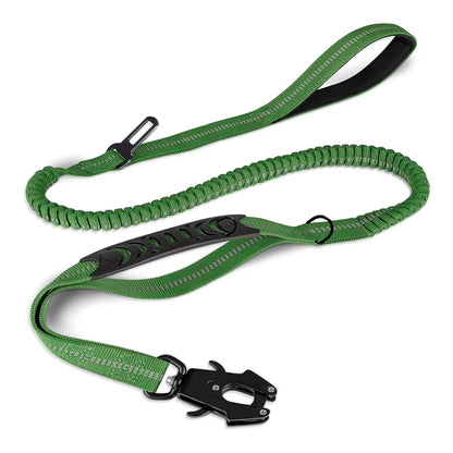 Reflective Shock-Absorbing Dog Leash with Car Seatbelt | Heavy-Duty Tactical Bungee No-Pull Leash for Large Dogs