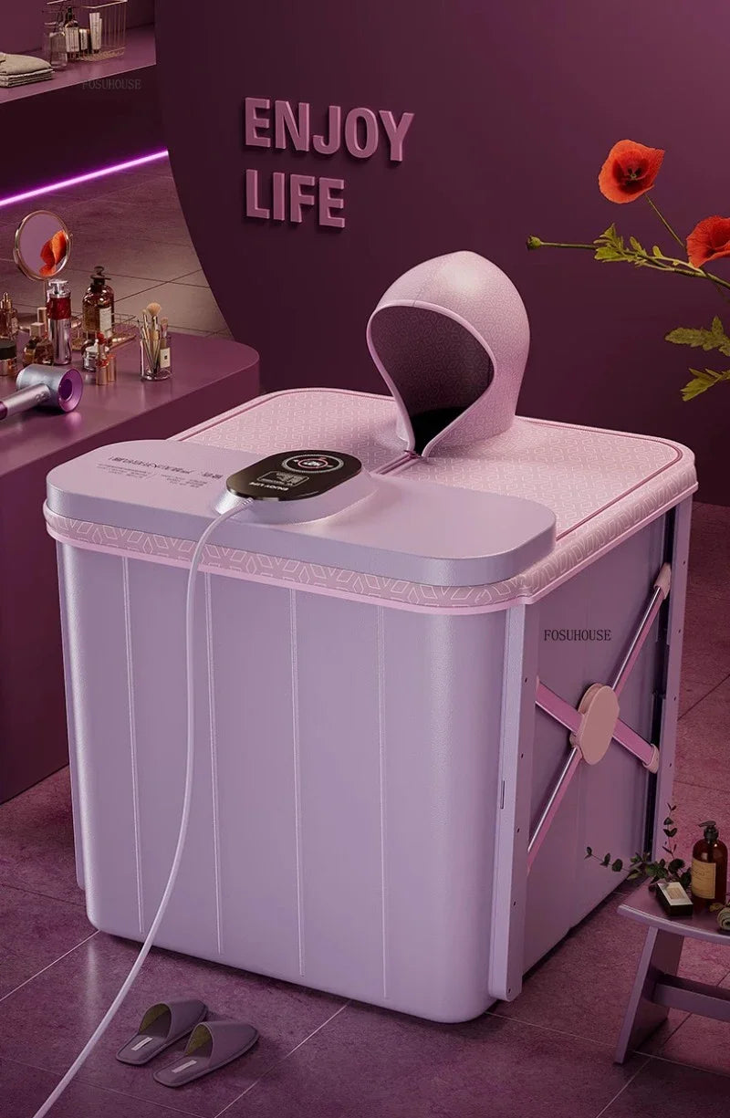 Villa Automatic Heating Folding Bath Bucket Full Body Sweat Steam Bath Barrel Constant Temperature Thickening Portable Bathtub H