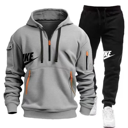 2025 New men's autumn and winter suit zipper hoodie + trousers suit casual men's sportswear warm suit