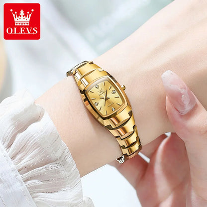 OLEVS 7006 Certified Brand Elegant Luxurious Women's Watches waterproof Tungsten Steel strip Quartz Watch for Lady Tonneau Watch
