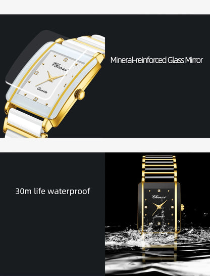 CHENXI 104A Couple's Quartz Watch Gold Black and White Ceramic Luxury Watch Men's and Women's Valentine's Day Gift Watch reloj