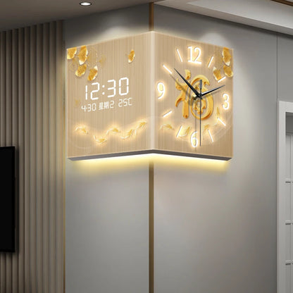Luxury Large Digital Wall Clock | Modern Nordic LED Corner Clock with Temperature & Date Display for Home, Office & Kitchen Decor