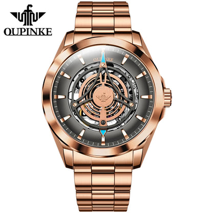 OUPINKE 3206 Automatic Mechanical Watch for Men Hollow 40mm Dial Original Hand Clock Synthetic Sapphire Mirror Leather Man Watch