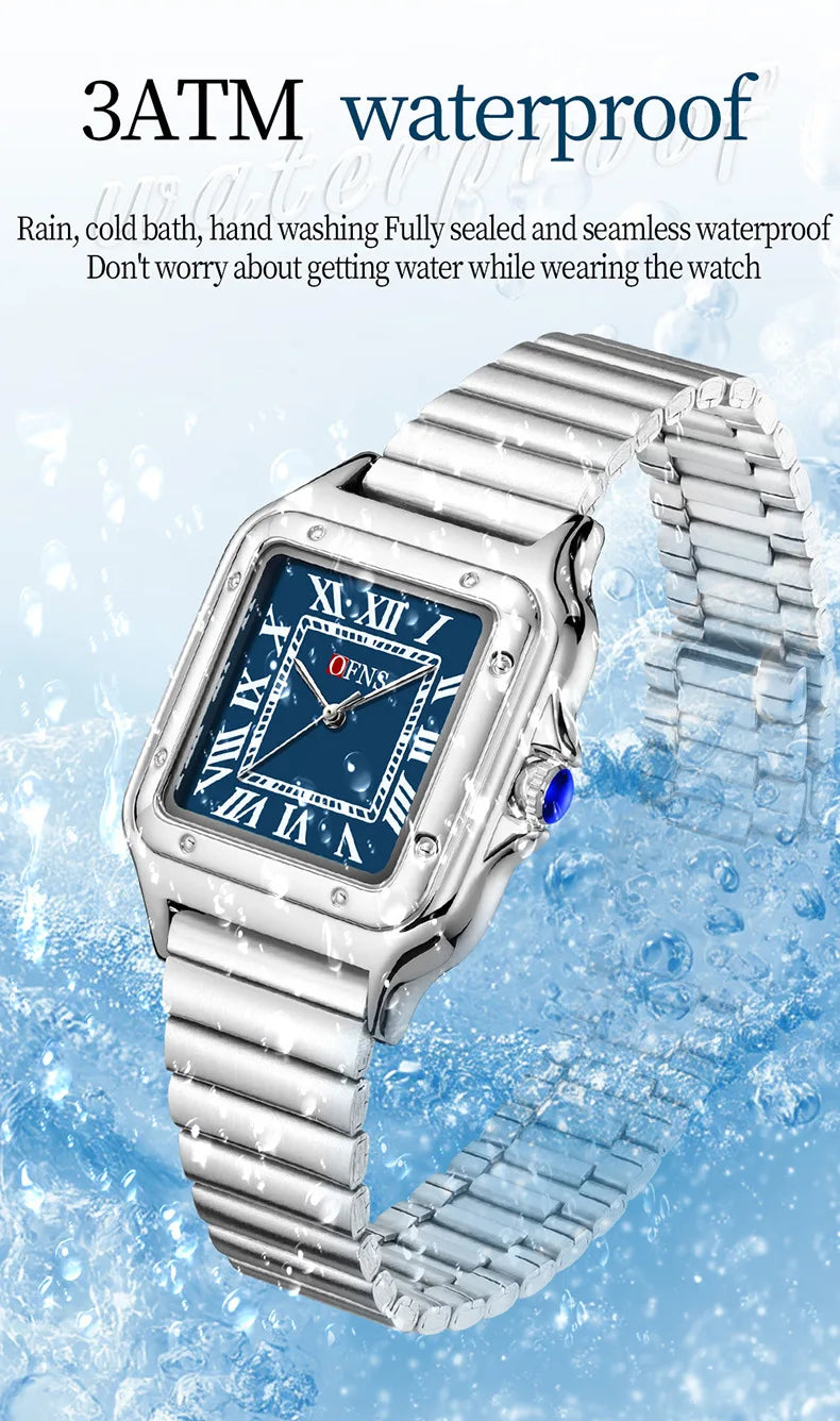 OFNS 2025 New 1516 Square Couple Quartz Watch 3ATM Waterproof Mineral Glass Roman Scale Simple Fashion Watch for Men and Women