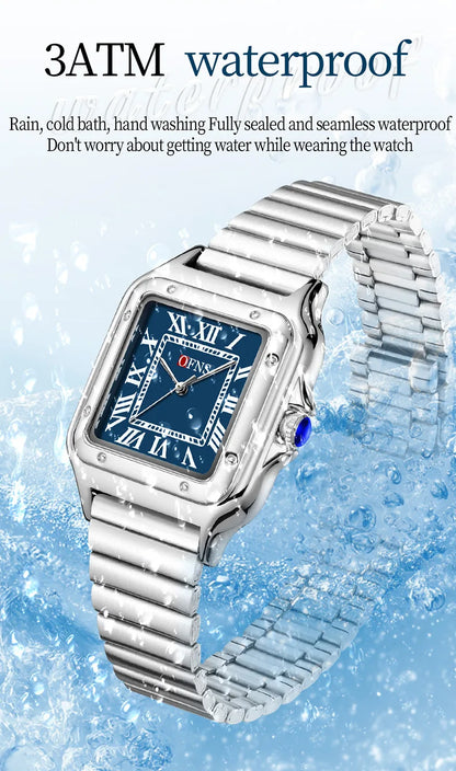 OFNS 2025 New 1516 Square Couple Quartz Watch 3ATM Waterproof Mineral Glass Roman Scale Simple Fashion Watch for Men and Women