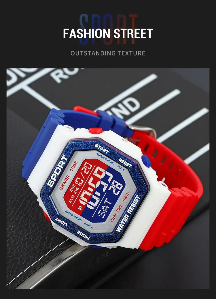 SKMEI 1988 Digital Sport Watch for Men LED Display Military Countdown Military Wristwatches Waterproof Mens Reloj Hombre 1628