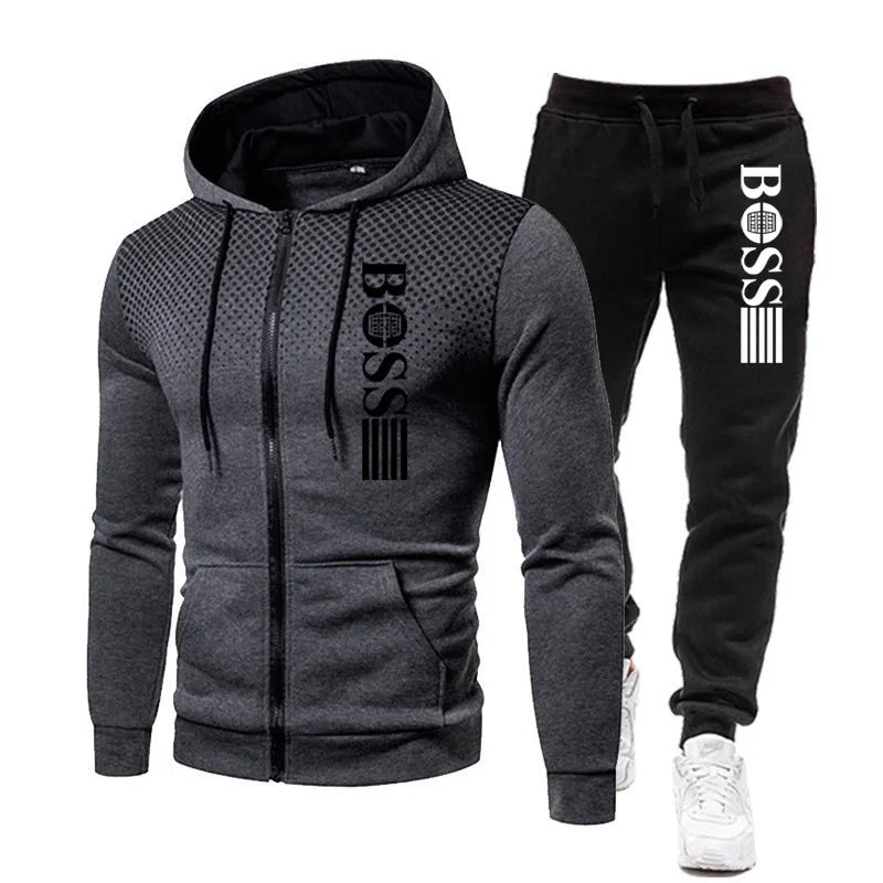2025 New Men's zippered hoodie + Casual Pants Set for Autumn and Winter fashion Fitness and Warm sportswear Two-piece set