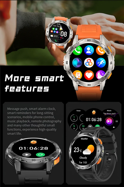5ATM LED Flashlight Smart Watch Men 100+ Sports Modes Health Monitor Man Watches Bluetooth Call Men Smartwatches For Android ios