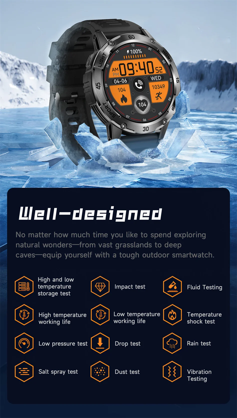 5ATM LED Flashlight Smart Watch Men 100+ Sports Modes Health Monitor Man Watches Bluetooth Call Men Smartwatches For Android ios