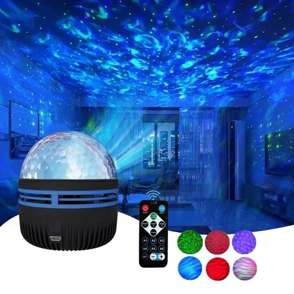 USB Galaxy Projector Aurora Night Light | 360° Rotating RGB Star Light with Remote Control for Bedroom & Home Theater Decor