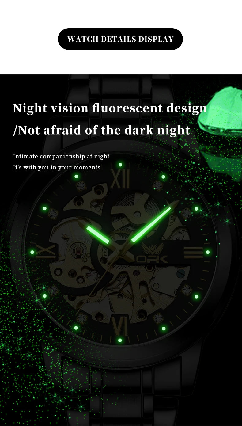 OPK 8165 Mens Watch Original Fashion Brand Luxury Watch Hollowing Watches For Men Waterproof Automatic Watch Mens Gifts Freebie