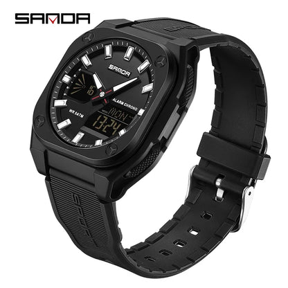 SANDA Quartz Watches for Men's Luxury Military Sport Chronograph Waterproof LED Dual Display Electronic Man Watches Reloj Hombre