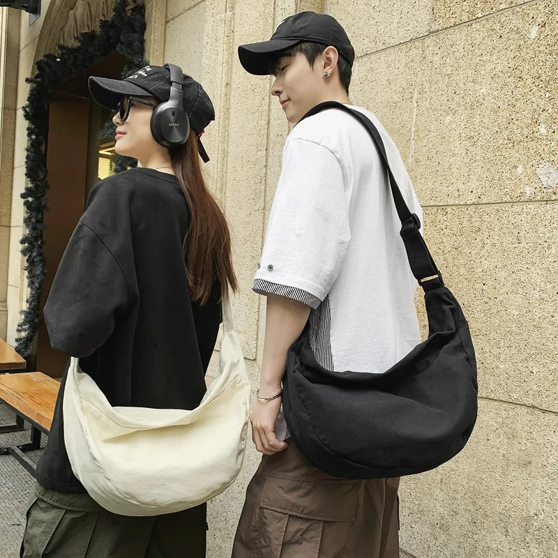 Solid Color Canvas Female Crossbody Bags For Women Large Capacity Shopping Messenger Bag Student Shoulder Bag Unisex School Bag