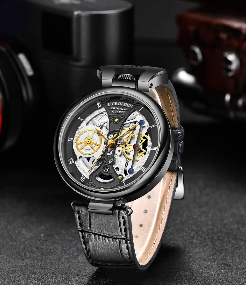 2025 LIGE Men Watches Top Brand Luxury Brown Leather Chronograph Sport Watch For Men Fashion Date Waterproof Clock Reloj Hombre
