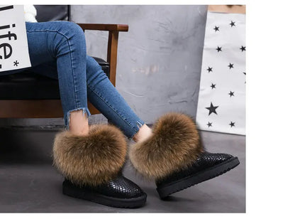 2024 Fur One Fox Hair Snow Boots Women'S Leather Low Short Tube Fashion Cowhide Snow Boots Women'S Short Boots