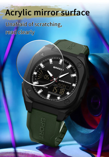 SANDA Quartz Watches for Men's Luxury Military Sport Chronograph Waterproof LED Dual Display Electronic Man Watches Reloj Hombre