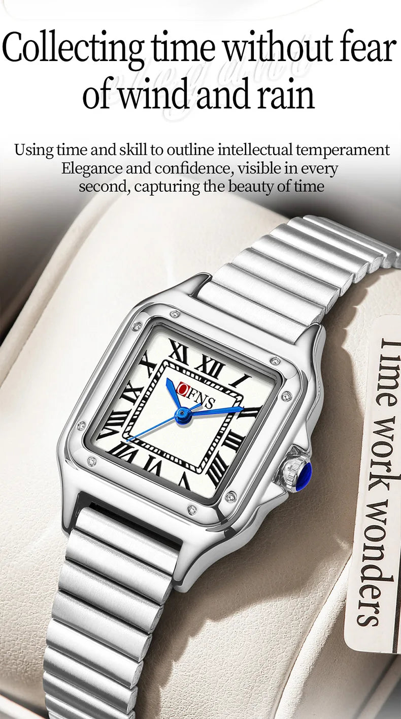 OFNS 2025 New 1516 Square Couple Quartz Watch 3ATM Waterproof Mineral Glass Roman Scale Simple Fashion Watch for Men and Women