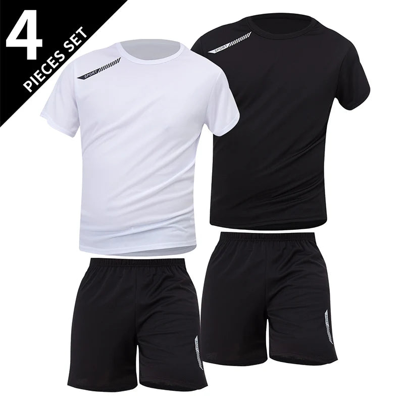 2/4/6 Pcs Plus Size Men's Quick-drying Short-sleeved Shorts Suit Men's Leisure Sports Running Fitness T-shirt Joker Shorts Teen