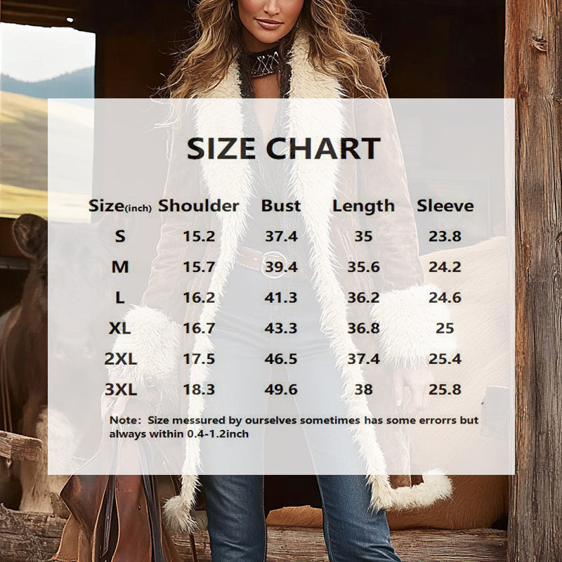 Vintage Women's Long Plush Coat With Fur Collar, Winter Warm Thick Trench Jacket